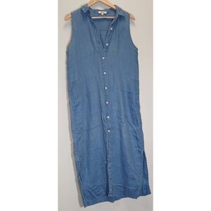 Madewell Womens Medium 100% linen dress long maxi minimalist with pockets blue